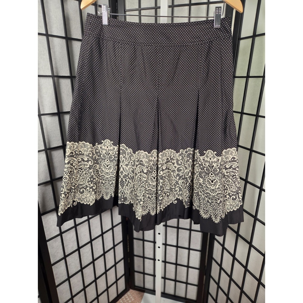 Talbots Womens Retro‎ Boho Chic Size 8 Black Polka Dot Midi Skirt
